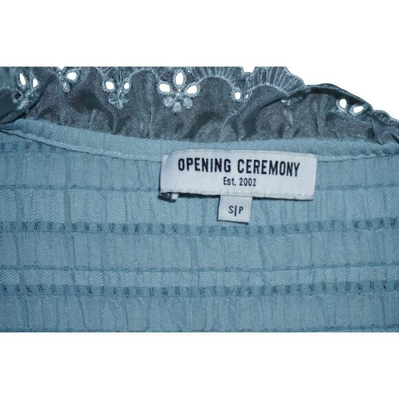 Opening Ceremony Blue Crinkle Lace Midi Ruffle Trim Cottagecore Button Small - Picture 9 of 10